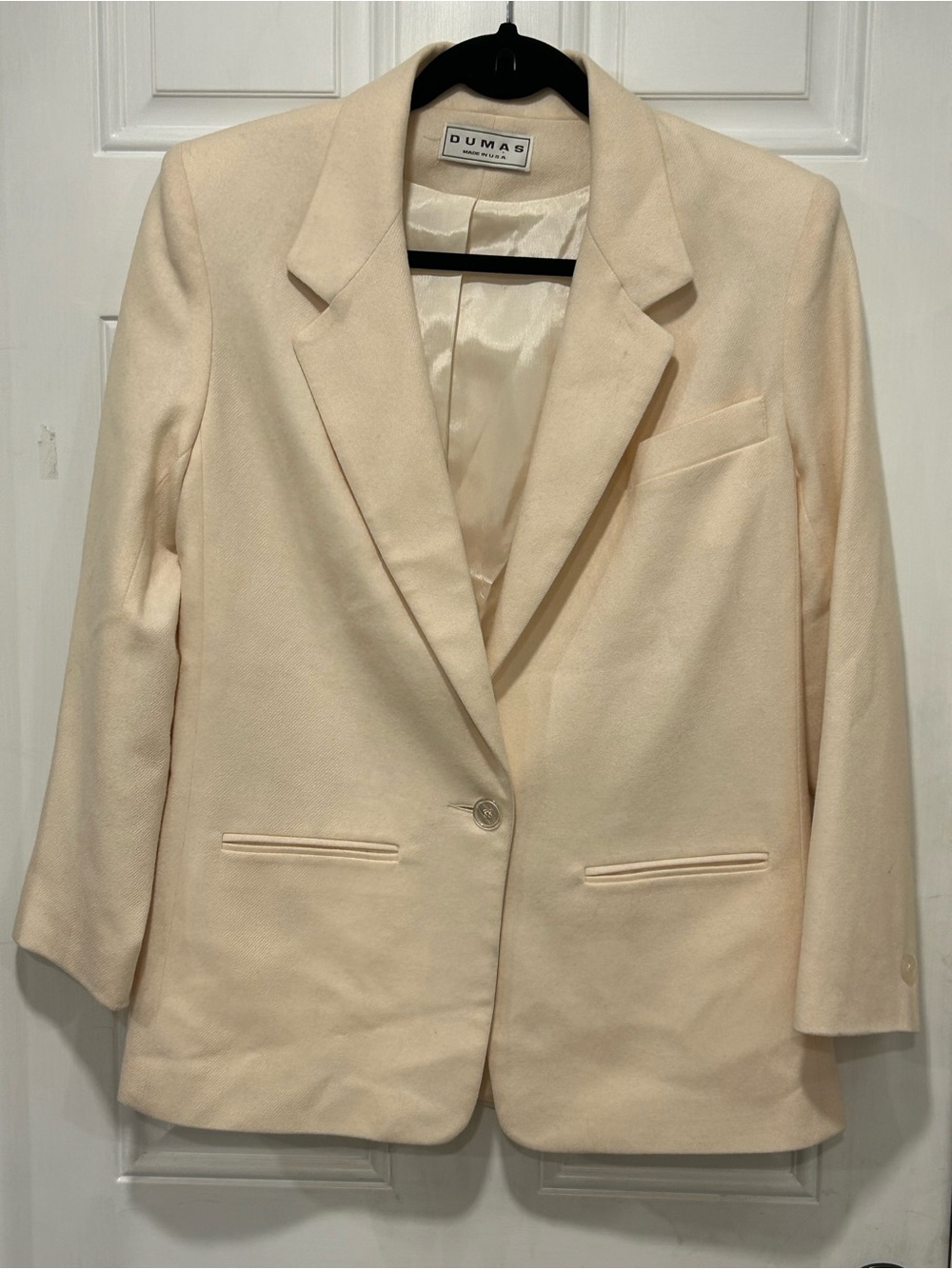 Vintage 80s/90s DUMAS Cream Single-Breasted Blazer Size M Made in USA ILGWU Tag